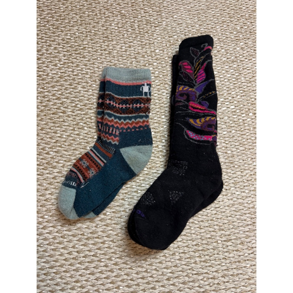 Smartwool Merino Wool Blend Crew Socks Bundle Fair Isle Floral Womens Medium 2pk